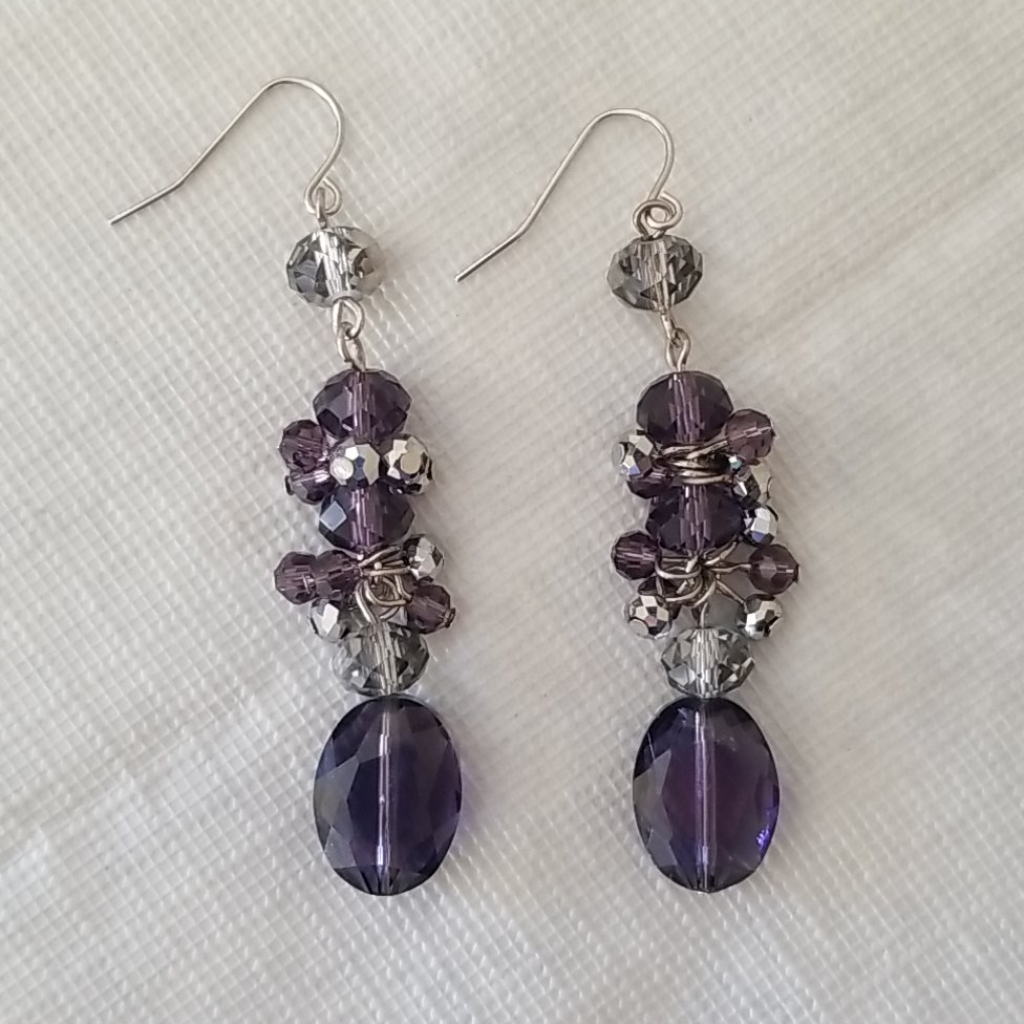 Elle Purple & Silver Beaded Earrings Nwt